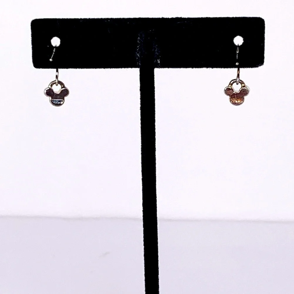 DISNEY MICKEY MOUSE Earrings Ear wires Dangling Mickey icon Pink Fuchsia - Picture 3 of 3